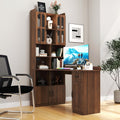 ZeHuoGe L-Shaped Corner Computer Desk for Home Office or Study Desk, Study Modern Style Table with Drawers, Bookshelf & Hutch, 2-in-1 L-Shaped Design, Large Working Space (Walnut)