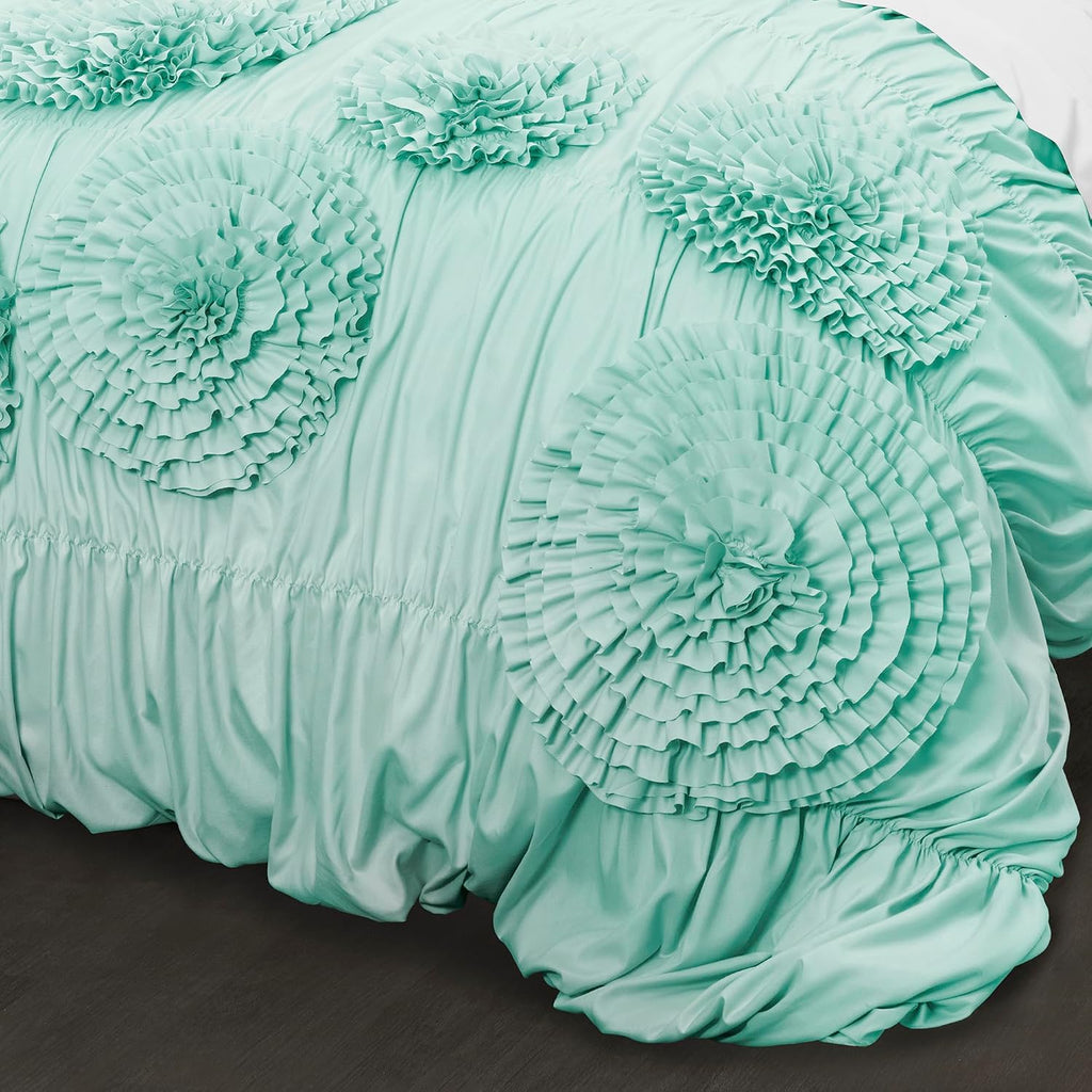 Lush Decor Serena Comforter Set, 3 Piece Set, Full/ Queen, Aqua - Cute Comforter - Queen Bedding Set - Blue Comforter Queen Size - Coquette Decor