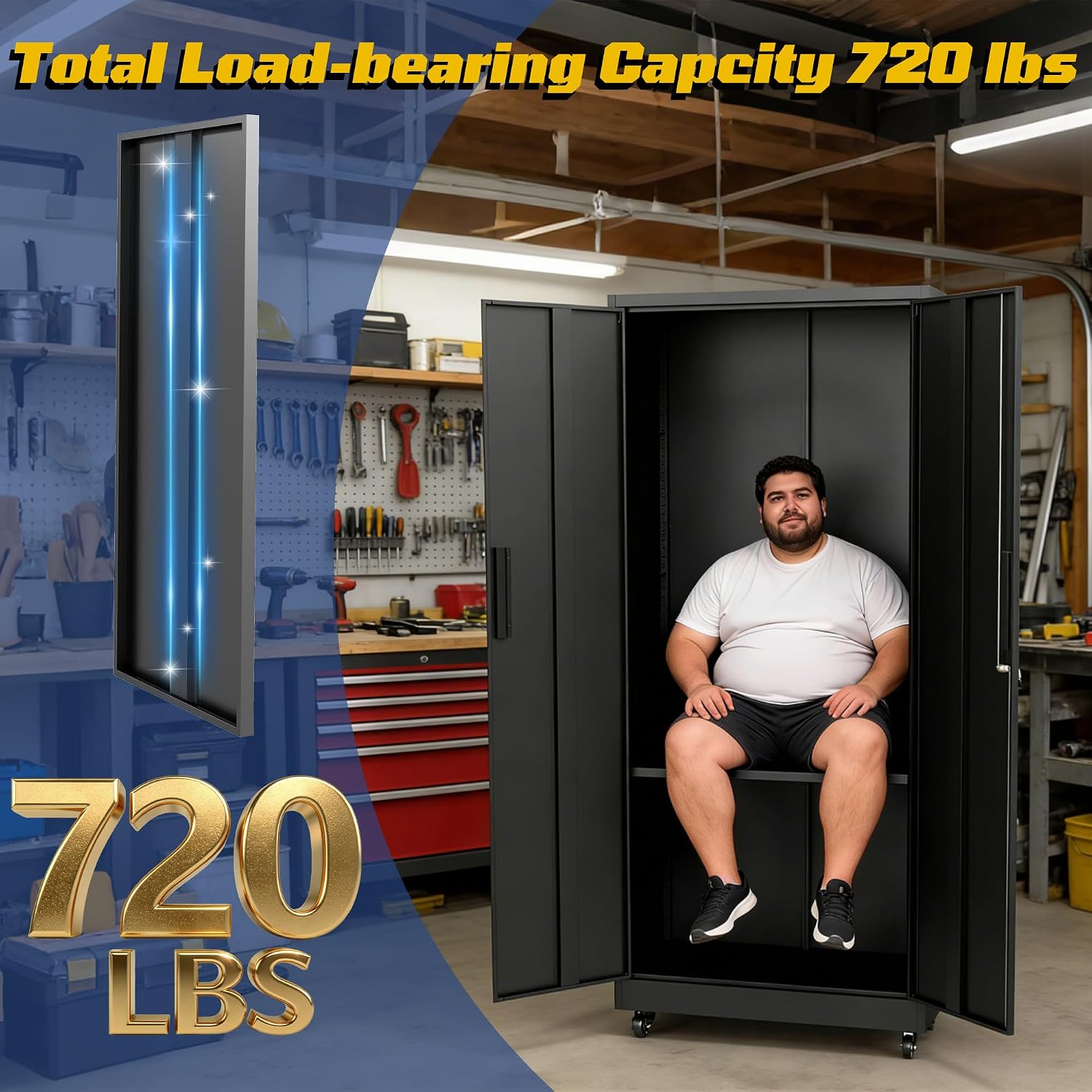 Metal Storage Cabinet with Doors and Adjustable Shelves, 73' Steel Garage Storage Cabinets with Wheels, Locking Tool Cabinet Utility Cabinets for Garage,Bathroom,Kitchen,Home Office,School