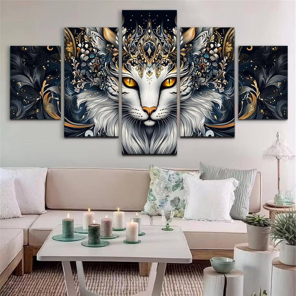 Strange Cat Diamond Art 5 Piece Diamond Painting Animal 5D DIY Full Round Drill Dimond Art Paintings Crystal Crafts for Adults Gem Painting for Home Decor, Large Artwork for Wall 36 x 70 Inch,Model477