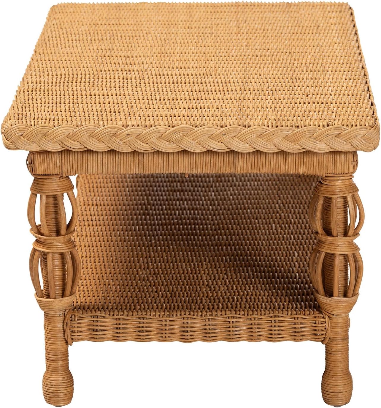 Bali & pari Dolby Natural Rattan Coffee Table - Handwoven Wicker Accent Table with Lower Shelf, Coastal Boho Style Living Room Centerpiece