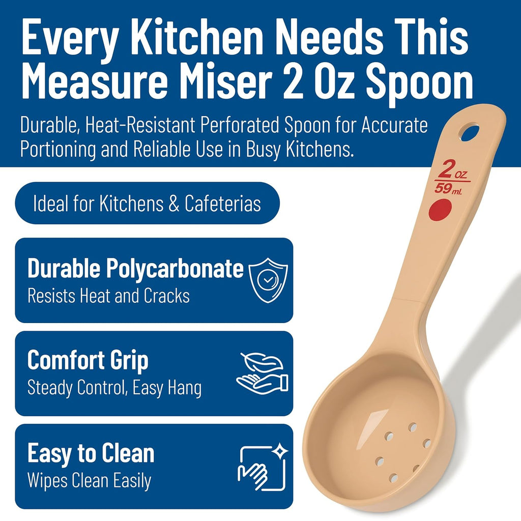 Carlisle FoodService Products 2 Oz Perforated Portion Control Spoon – Short Handle Measuring Spoon – Beige Polymer Foodservice Spoon for Commercial Kitchens, (Pack of 12)
