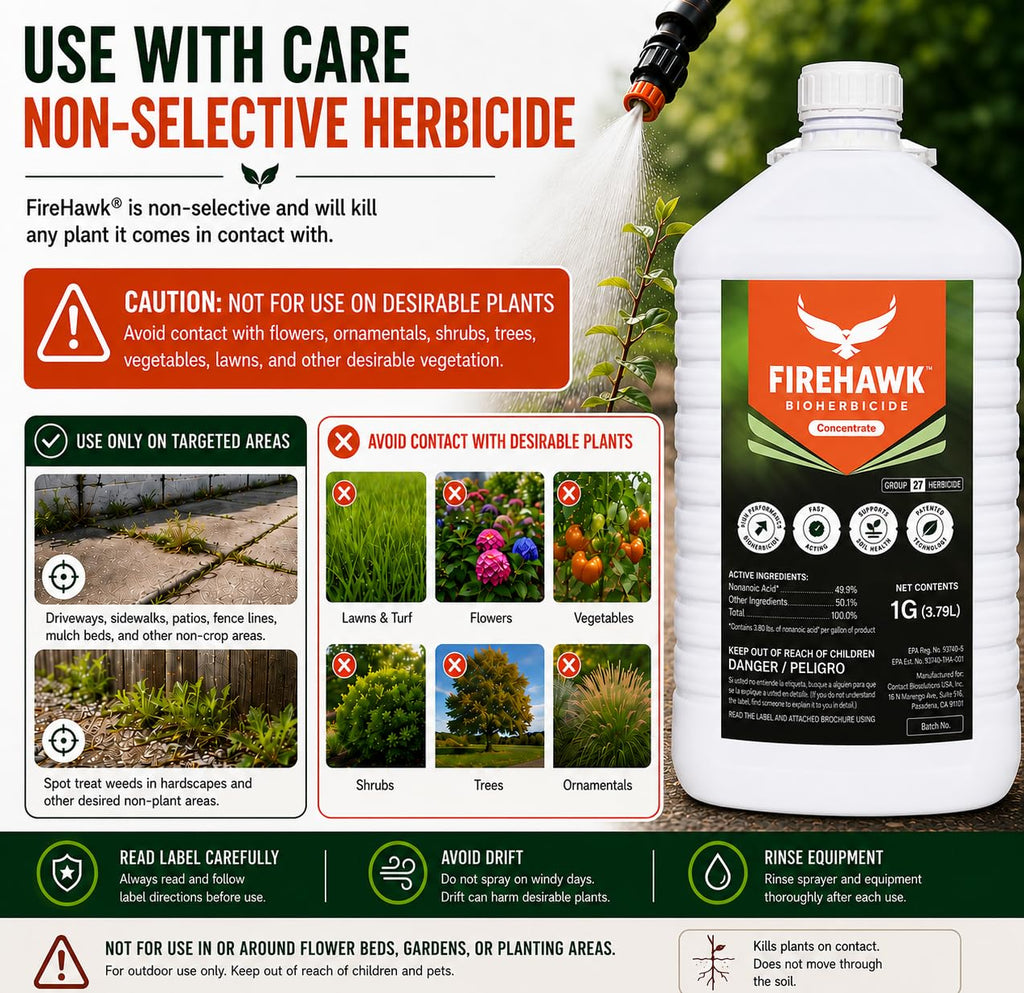 FireHawk® Bioherbicide Concentrate 1 Gal | Visible Results in Hours | for the Control of Broadleaf Weeds, Grasses & Mosses | Makes 20 Gallons of Spray Solution