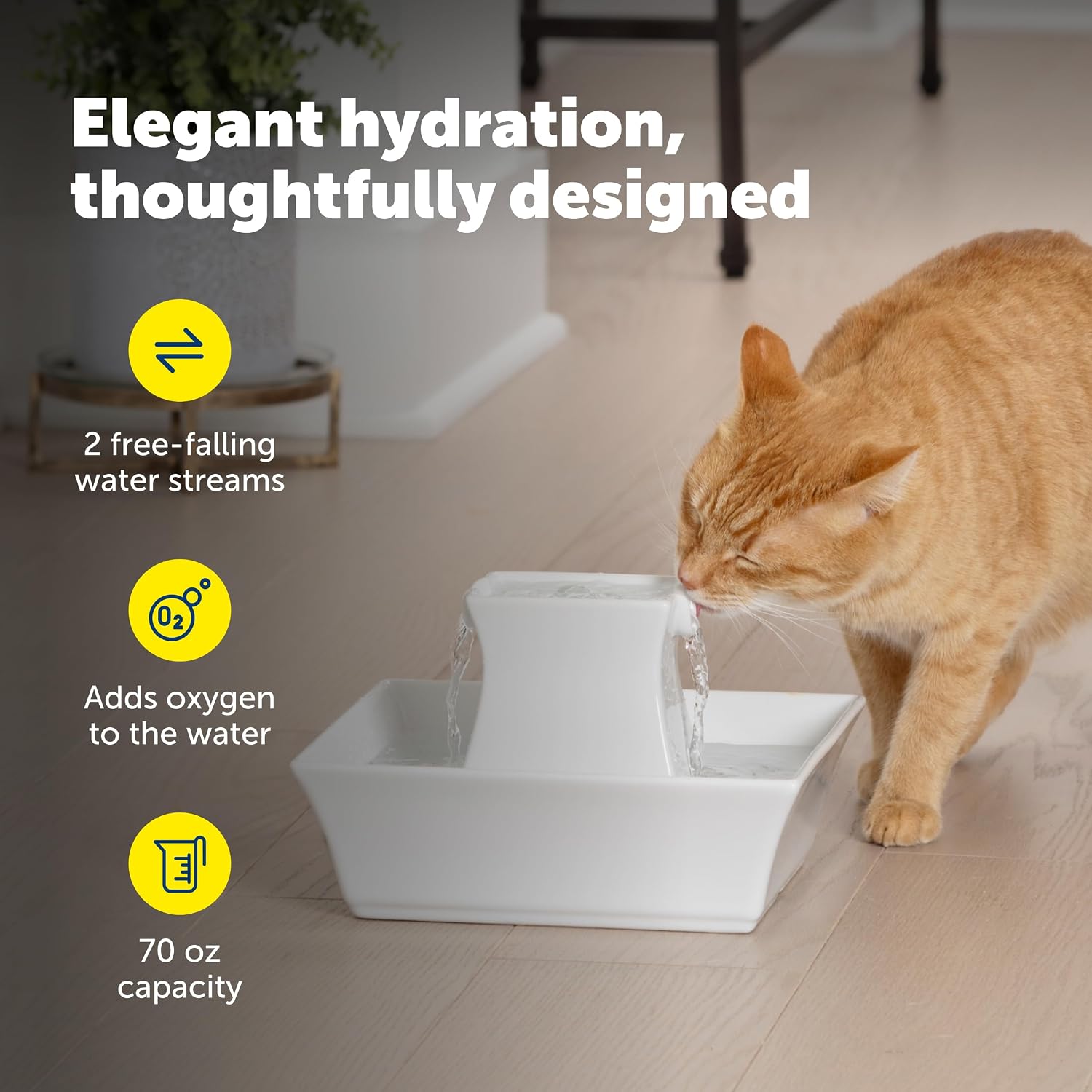PetSafe Drinkwell Pagoda Pet Fountain 70 oz/ 2L Capacity,Elevated Indoor Ceramic Cat Water Fountain, 2 Levels of Free-Falling Stream, Included Carbon & Foam Filter Provide Fresh Water with Every Sip