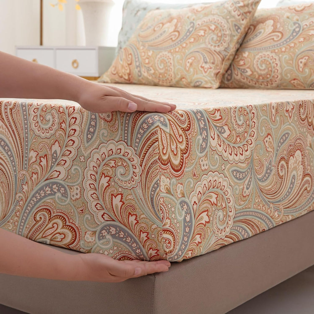 Brandream Paisley Bedding Gold Classy Regal Themed Boho Bed Sheet Set Luxury Bedding Collections 800 Thread Count 100% Egyptian Cotton Deep Pocket, 4 Piece-King Size