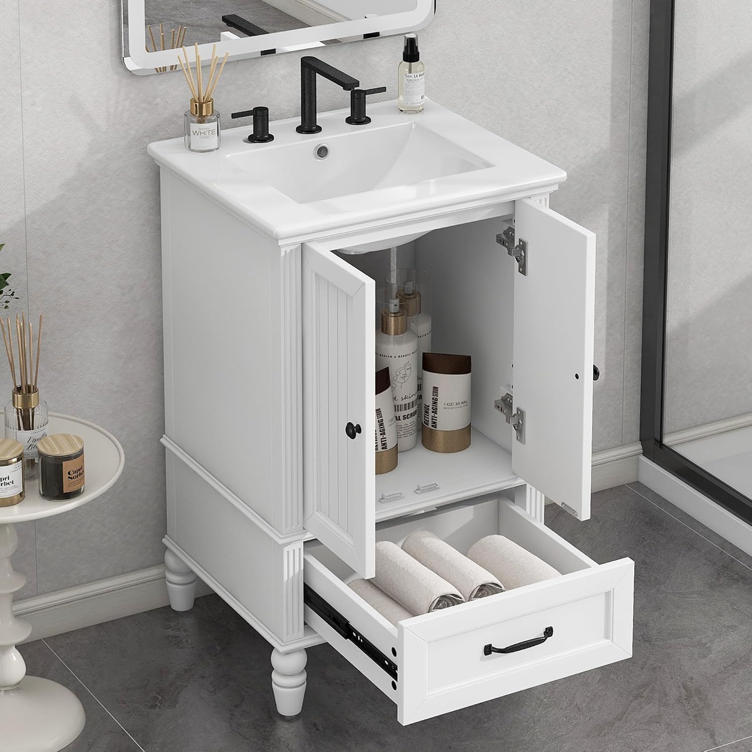 Bellemave 20 Inch Bathroom Vanity with Sink 20' Bathroom Vanity Set Bathroom Vanity and Basin Sink Combo with Two Doors, A Drawer and Magnetic Door Stopper for Bathroom No Mirror (White)