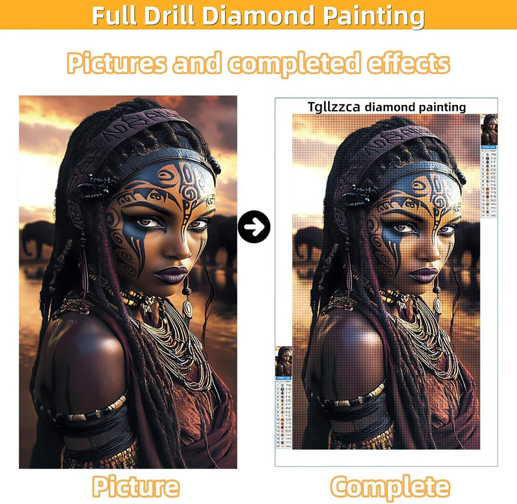 Diamond Art Kits for Adults Africa Diamond Painting Kits, 5D DIY Round Woman Full Drill Dimond Art Paintings Crystal Rhinestones Crafts for Adults for Home Wall Decor, Large Size 40 x 80 Inch,Model879