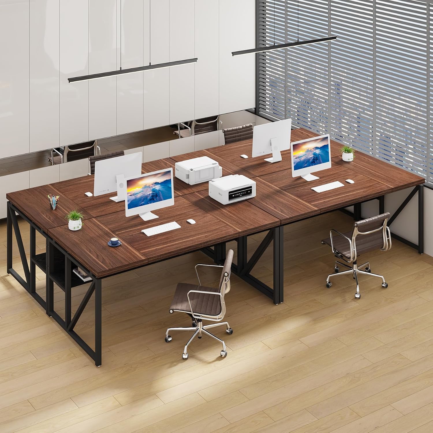Tribesigns 63 inches Computer Desk with Bottom Storage Shelf Home Office Desk Writing Table for Workstation, Dark Walnut + Steel Leg, Cabinet not Included (Dark Brown, 63-inch-with-Shelf)
