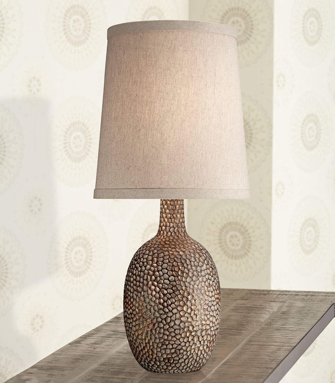 360 Lighting Chalane Rustic Farmhouse Accent Table Lamps 23 1/2' Tall Set of 2 Antique Bronze Hammered Textured Natural Linen Shade for Bedroom Living Room House Bedside Nightstand Office