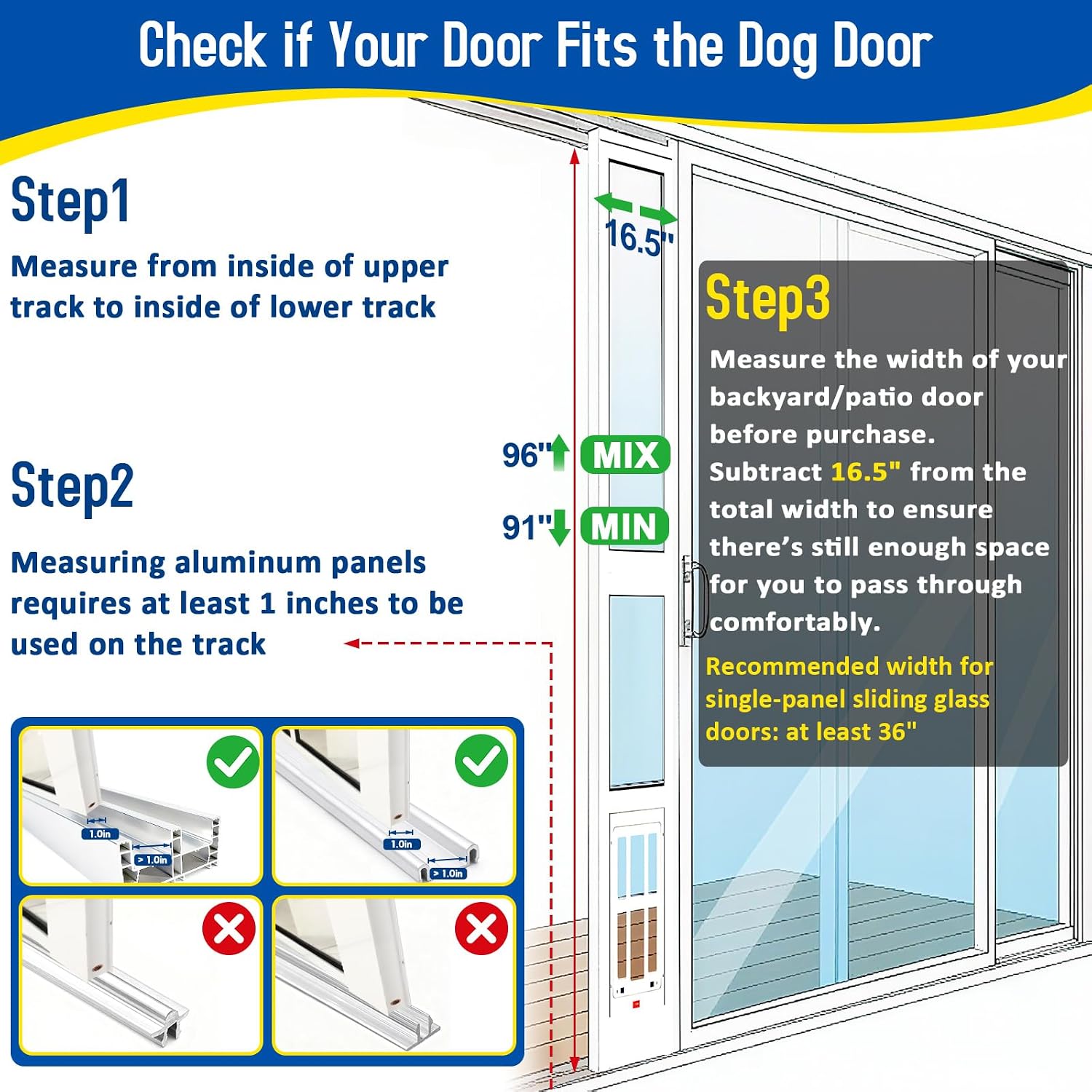 CypherX Dog Door for Sliding Glass Doors, Large Pet Door with Tempered Glass and Heavy-Duty Aluminum Frame, 91' to 96' Adjustable Height Doggy Door with Lockable Acrylic Flap, Easy to Install
