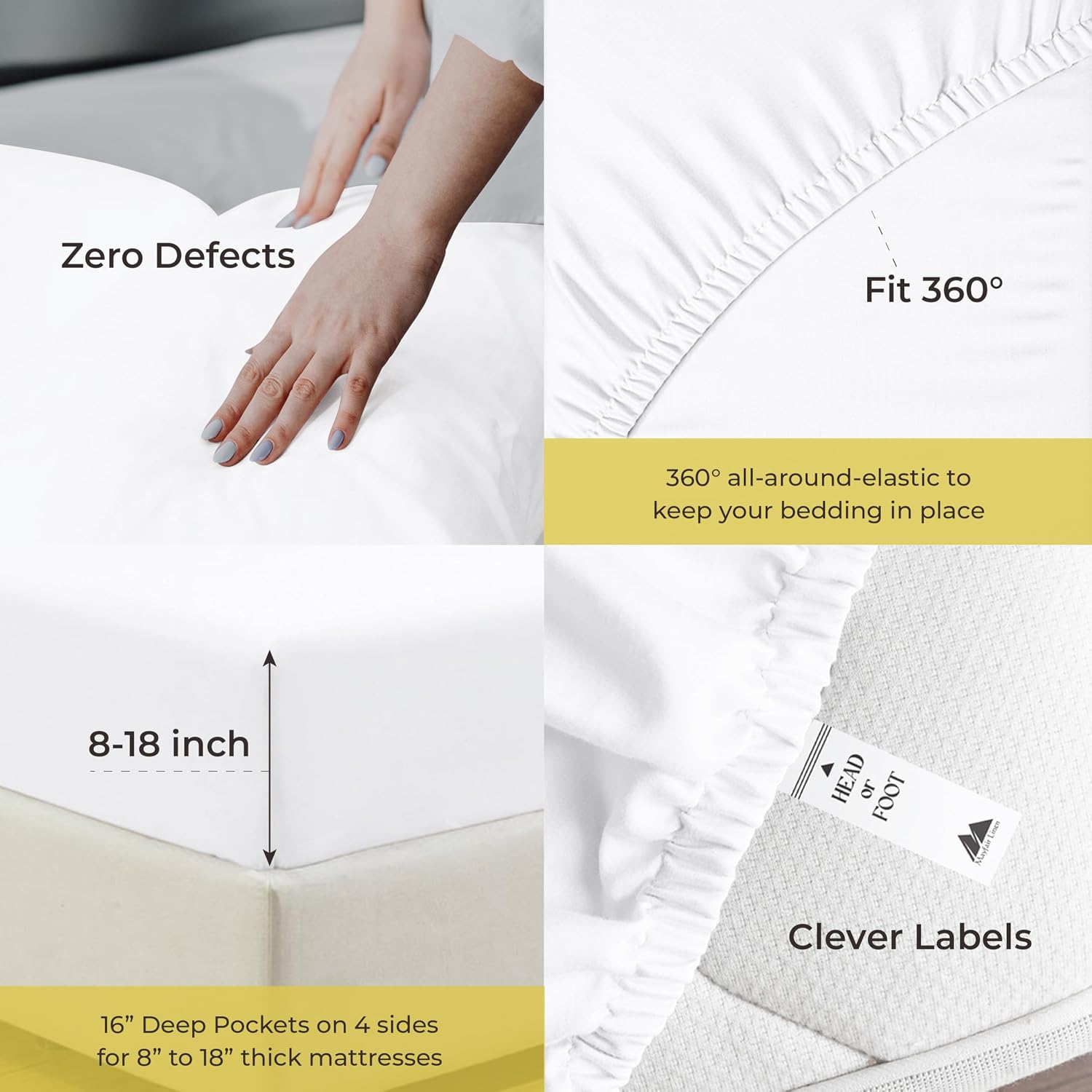 Mayfair Linen 100% Pure Egyptian Cotton Sheet King Size - Luxury 1000 Series Grandiose Collection King Size Sheets Set (6 PC, White), 16' Deep Pocket Sateen Weave Soft Cooling Hotel Bed Sheets Set