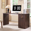JXQTLINGMU 60' Modern Executive Desk with Storage, Wood Home Office Desk with Drawer & Cabinet, Fluted Computer Writing Desk for Study, Living Room, Bedroom, Dark Walnut