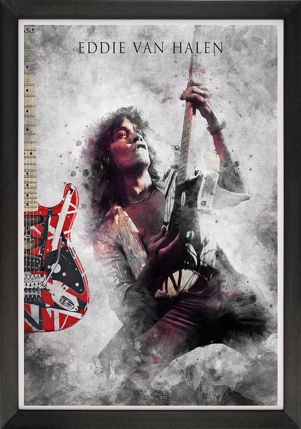 Eddie Van Halen Guitar Solo Framed Wall Poster – Rock Legend Music Collectible (33.5' by 23.5')