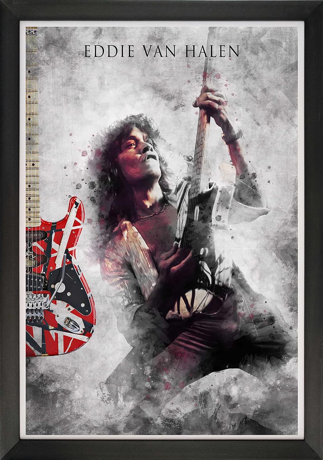 Eddie Van Halen Guitar Solo Framed Wall Poster – Rock Legend Music Collectible (33.5' by 23.5')