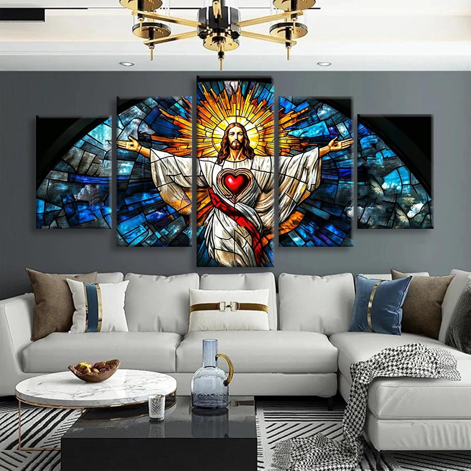Man Diamond Art 5 Piece Diamond Painting Sunset 5D DIY Full Square Drill Dimond Art Paintings Rhinestones Crafts for Adults Gem Painting for Home Decor, Large Artwork for Wall 48 x 100 Inch, Model12