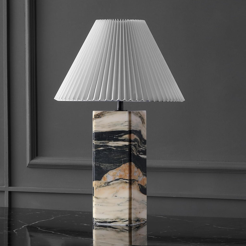 SAFAVIEH Couture Lighting Collection Mackenzie Light Brown/Black Marble Square 25-inch Table Lamp for Bedroom Living Room Home Office Desk Nightstand (LED Bulb Included)