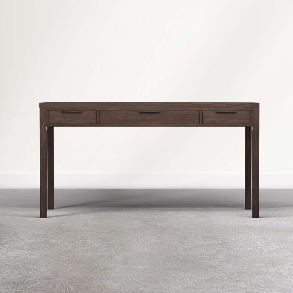 SIMPLIHOME Hollander Desk - 60 Inch Wide Solid Wood Writing Desk in Dark Brown Walnut, Contemporary Home Office Computer Table for Workspace or Study with 2 Drawers and Flip-Down Keyboard Tray