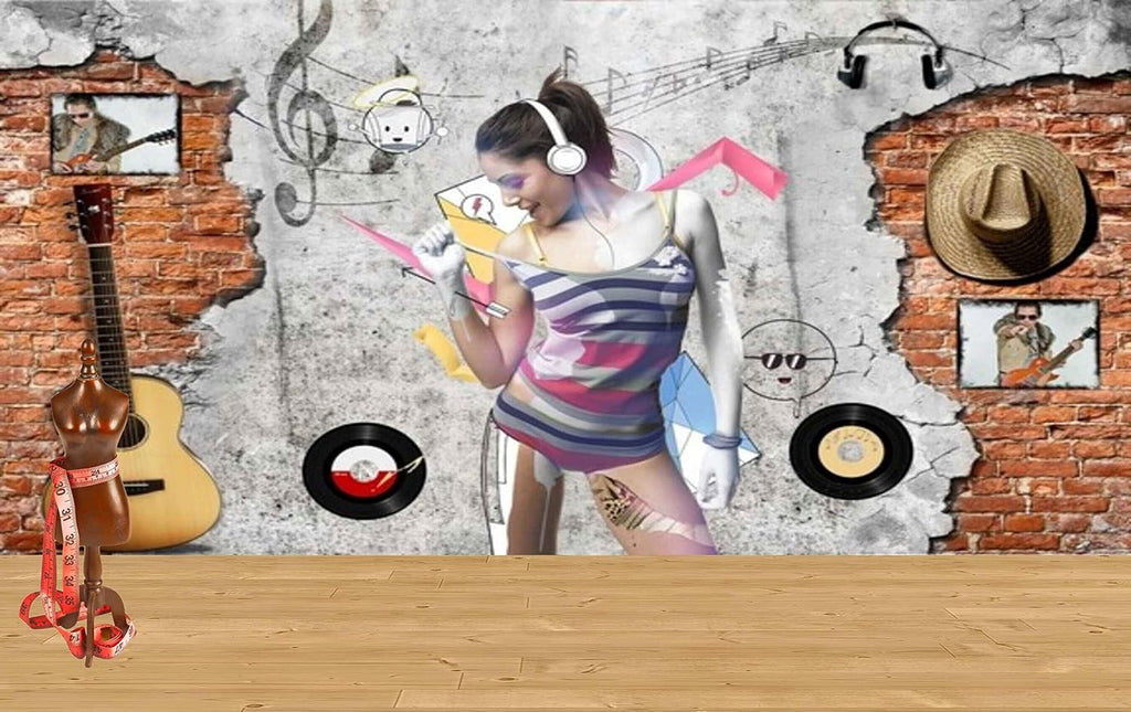 MWZ3606 Singing Girl Musical Instruments HD 3D Wallpaper for Gym Fitness[13 ft x 9 ft] / [396 cm x 274 cm]