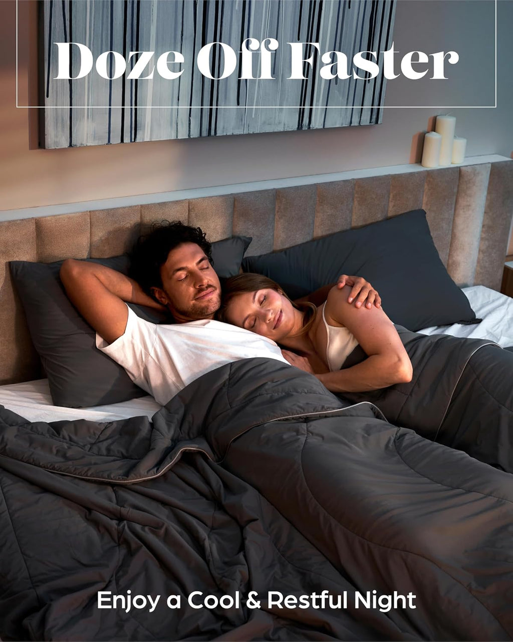 Lavish Comforts Cooling Comforter Queen Size 90x90, Cooling Blanket for Hot Sleepers & Night Sweats, Breathable Lightweight All Season Bedding Comforter, Soft Dark Grey Duvet Insert