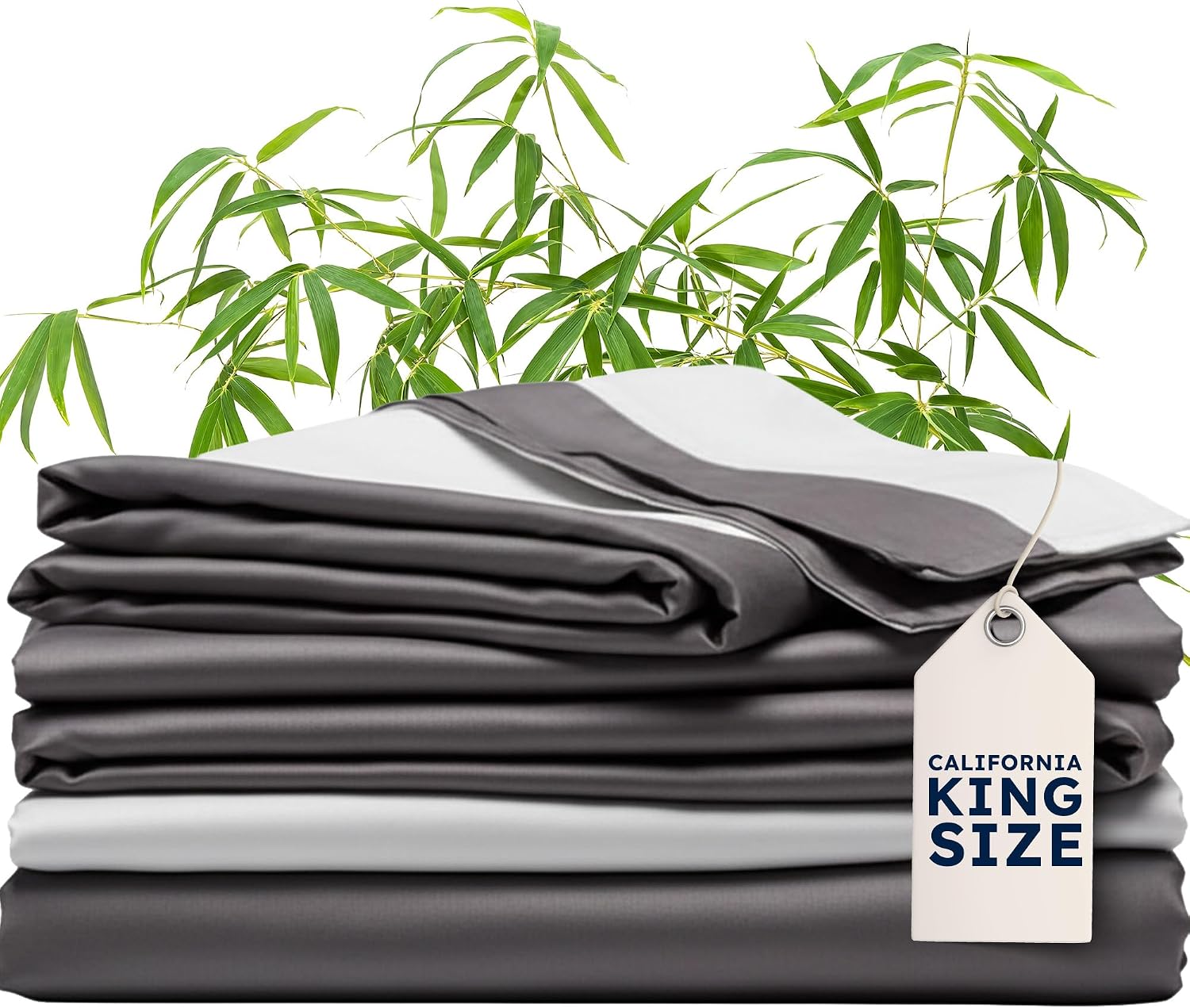 Wooflinen 100% Viscose Derived from Bamboo Sheets & Duvet Cover Set – Soft Feel Like Silk Bed Sheets – Two-Toned, Breathable, Cooling Bedding – California King, 6 Pc Set