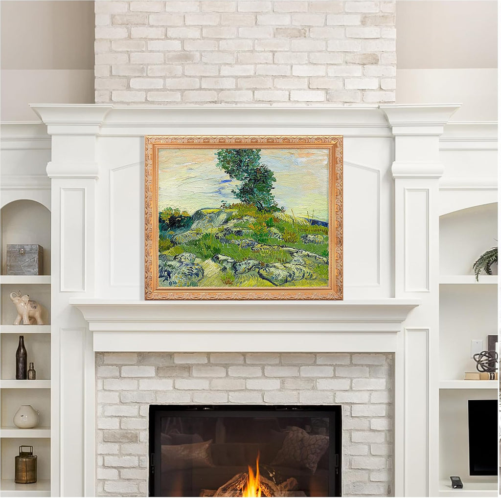 BOTTEGAARTS The Rocks Wallart Image Size:30x24 Framed Size:34.5x26.5 Wooden Golden Frame Vangogh Classic Art Reproductions. Giclee Print