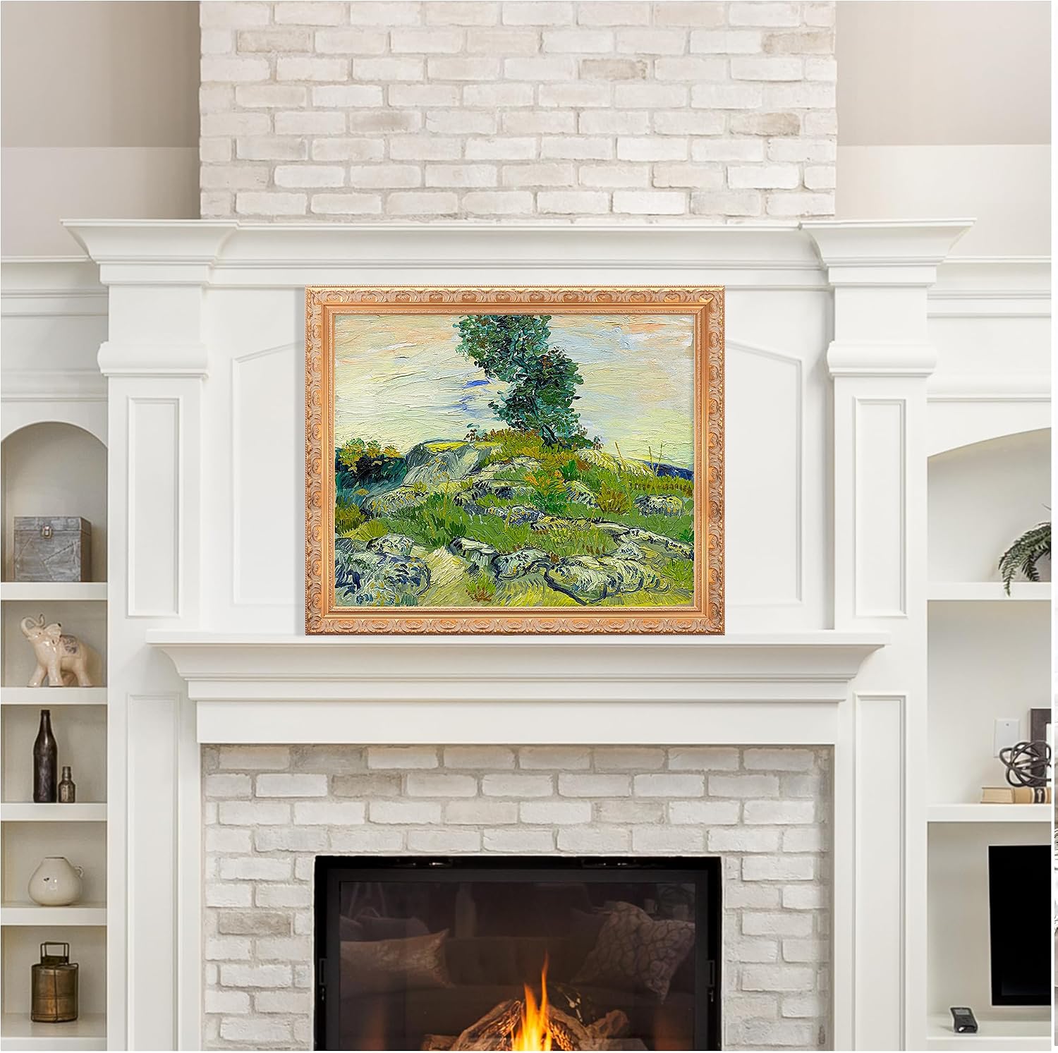 BOTTEGAARTS The Rocks Wallart Image Size:30x24 Framed Size:34.5x26.5 Wooden Golden Frame Vangogh Classic Art Reproductions. Giclee Print
