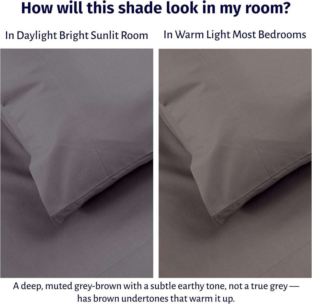 California Design Den King Size Sheets Set Cotton - Certified 100% Egyptian Cotton King Size Percale Sheets Set with Deep Pockets, Lightweight, Crisp, Durable Luxury Bedding - Grey