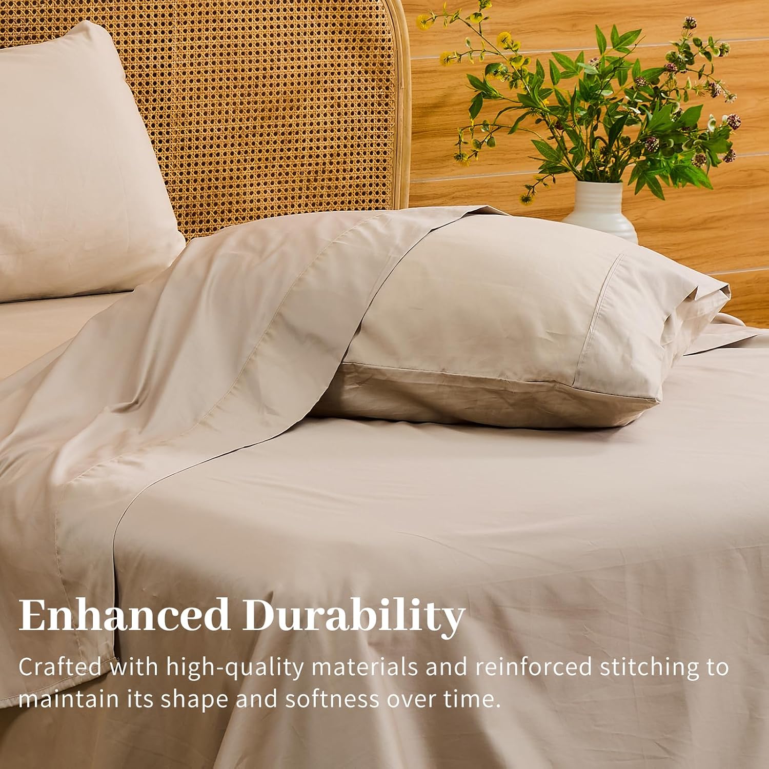 Bedlifes Deep Pocket Sheets 18-24 Inch, California King Size Egyptian Cotton 1000 Thread Count, 4-Piece - Fits Extra Thick Mattresses, Cooling & Breathable (Linen)