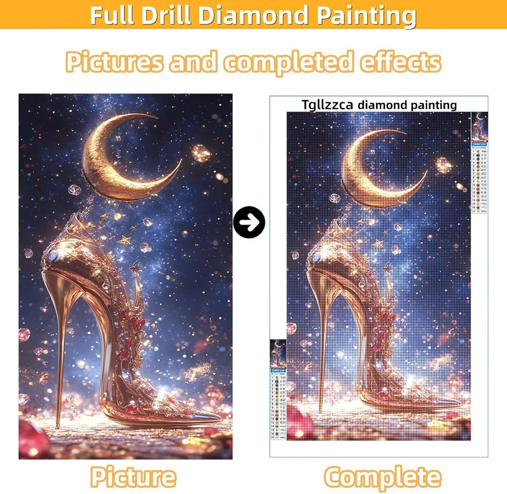 Diamond Art Kits for Adults High Heel Diamond Painting Kits, 5D DIY Square Moon Full Drill Dimond Art Paintings Crystal Crafts for Adults for Gift Home Wall Decor, Large Size 40 x 80 Inch, Model870