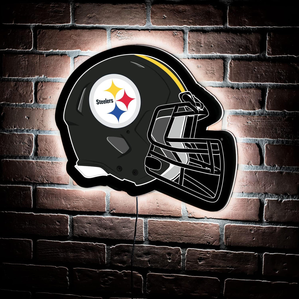 Team Sports America Evergreen NFL Pittsburgh Steelers Ultra-Thin LED Light Wall Sign Decor | Full Size Replica Helmet | 19.5 x 15 Inches | Made in the USA