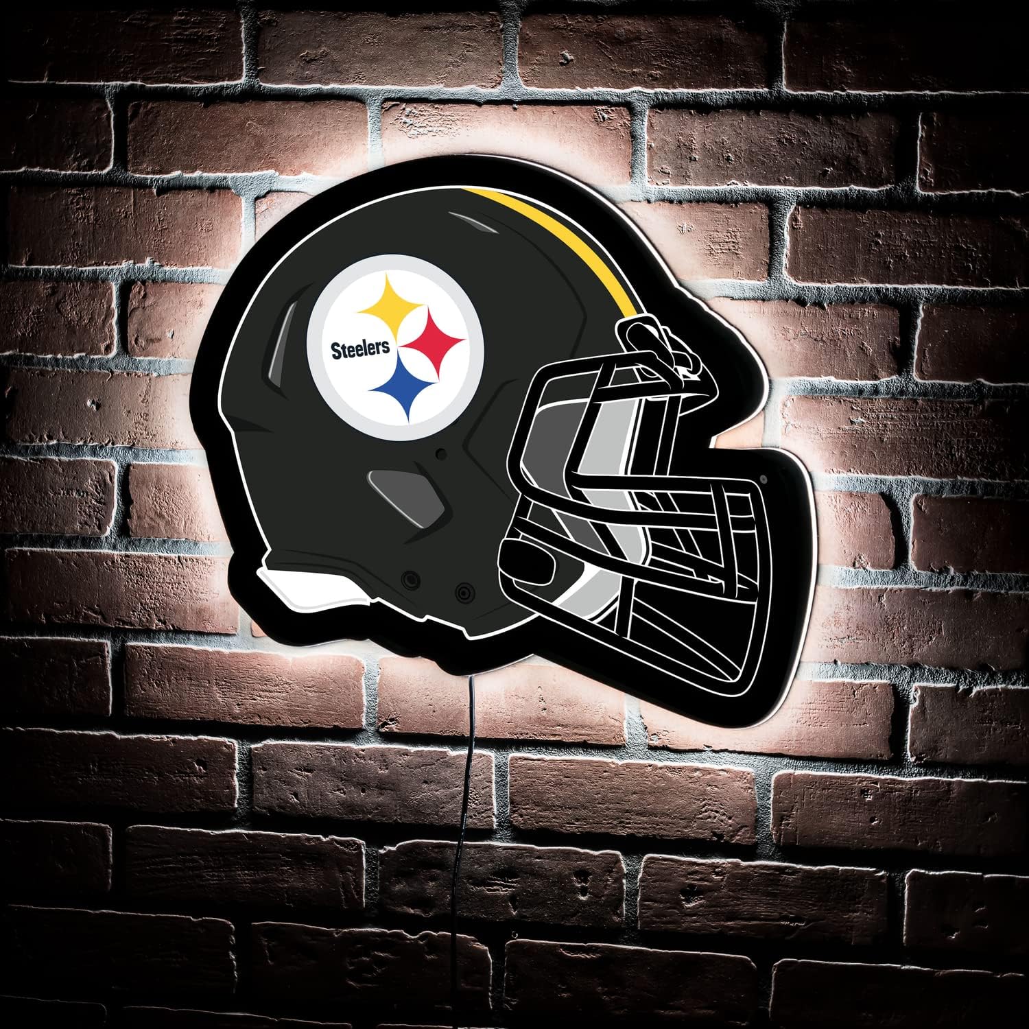 Team Sports America Evergreen NFL Pittsburgh Steelers Ultra-Thin LED Light Wall Sign Decor | Full Size Replica Helmet | 19.5 x 15 Inches | Made in the USA