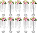 10PCS Crystal Flower Stand Wedding Centerpieces 21.7 Inch Tall Sliver Vases Metal Flower Candle Holder with Sparkling Crystal for Table Wedding Party Dinner Event Decor (Silver-7)