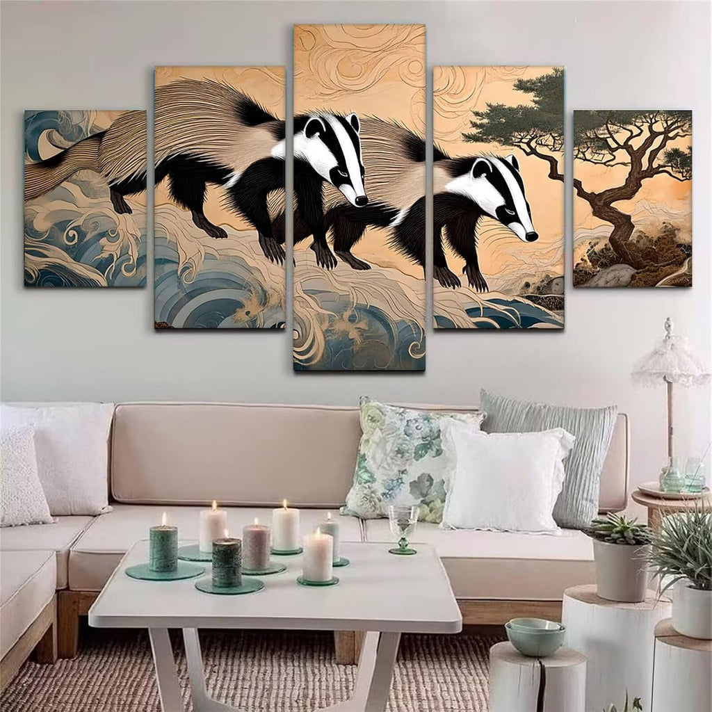 Landscape Diamond Art 5 Piece Diamond Painting Weasel 5D DIY Full Round Drill Dimond Art Paintings Crystal Crafts for Adults Gem Painting for Home Decor, Large Artwork for Wall 36 x 70 Inch, Model435