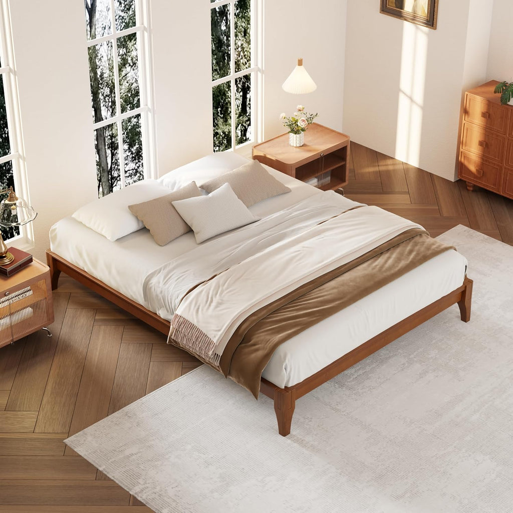 Merax Full Size Bamboo Platform Bed, Mid-Century Modern Bed Frame with Wood Slat Support, No Box Spring Needed, Easy Tool-Free Assembly, Brown