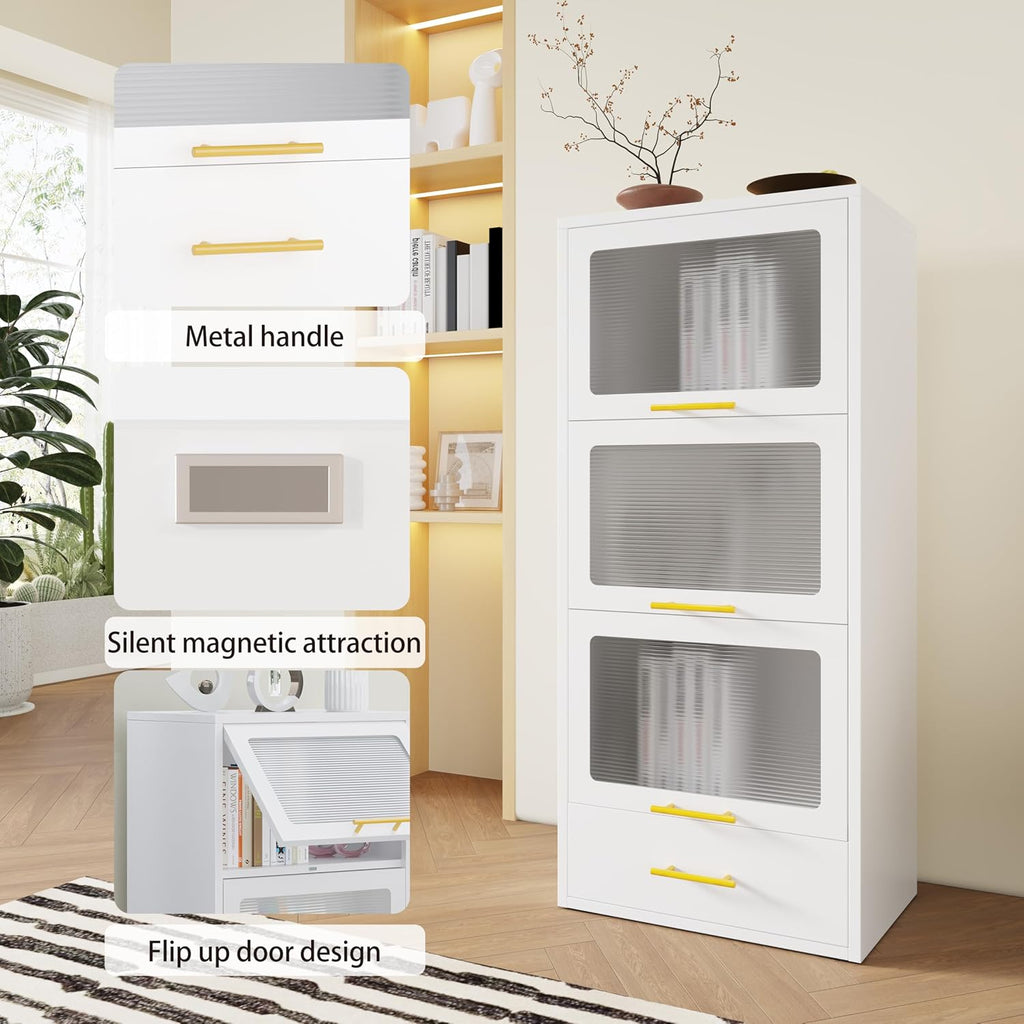 erosoei Metal Tall Narrow Bathroom Storage Cabinet，Slim Bathroom Storage Cabinet with Flip-up Acrylic Doors and Drawers，Pantry Cabinets for Kitchen, Bedroom, Living Room, Laundry Room