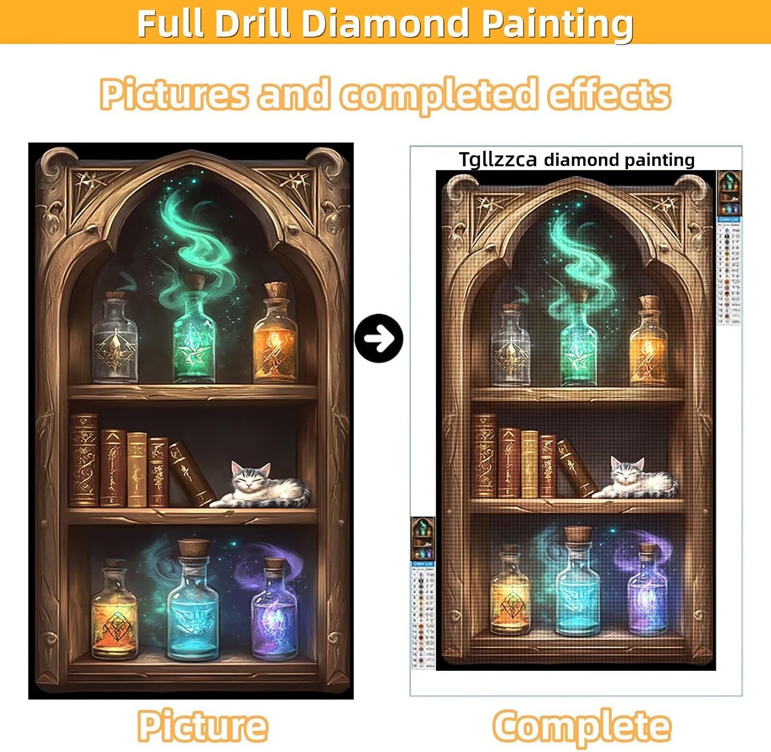 Diamond Art Kits for Adults Magic Diamond Painting Kits, 5D Square Cat Full Drill Dimond Art Paintings Crystal Rhinestones Crafts for Adults for Gift Home Wall Decor, Large Size 36 x 72 Inch, Model834