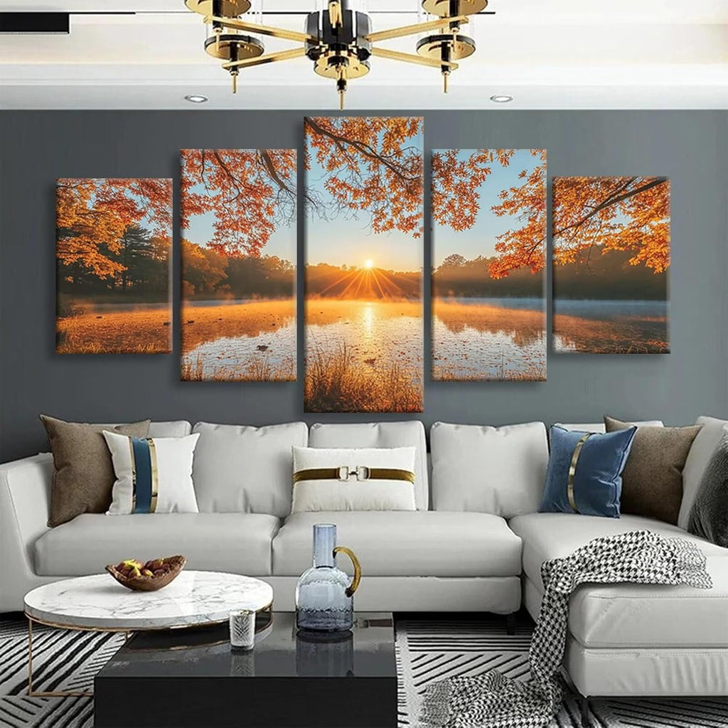Landscape Diamond Art 5 Piece Diamond Painting Autumn 5D DIY Full Square Drill Dimond Art Paintings Crystal Crafts for Adults Gem Painting for Home Decor, Large Artwork for Wall 36 x 70 Inch, Model180