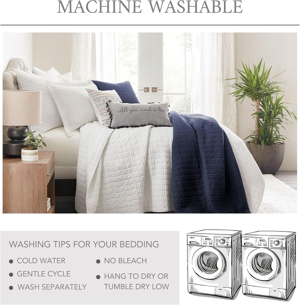 Levtex Home Mills Waffle Full Bedspread Set (100x104in) with 2 Pillow Shams (26x20in) - Chambray - Cotton Waffle Full Size Bedspread Set - Lightweight, Soft, Pre-Washed