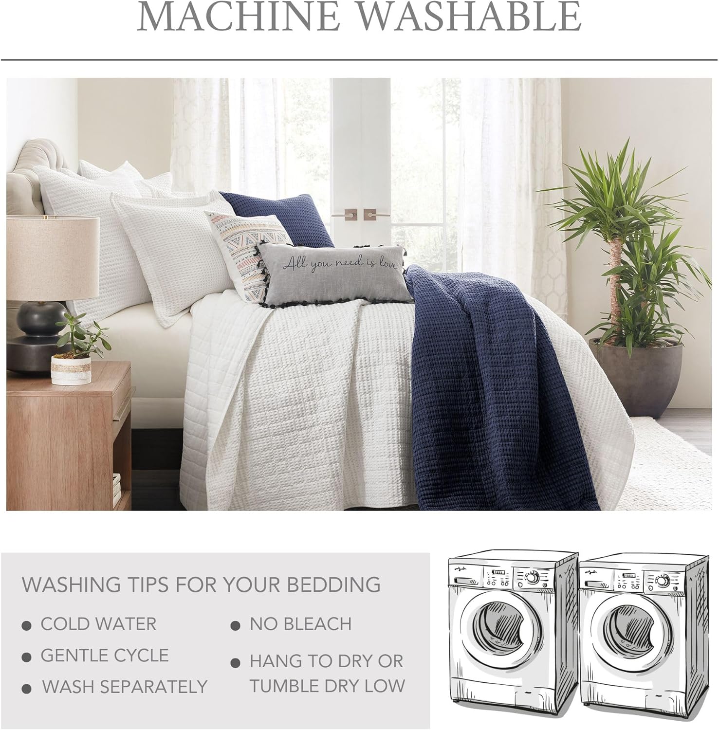Levtex Home Mills Waffle Twin XL/Twin Quilt Set (68x86in) with 1 Pillow Sham (26x20in) - Chambray - Cotton Waffle Twin Size Quilt Bedding Set - Lightweight, Soft, Pre-Washed