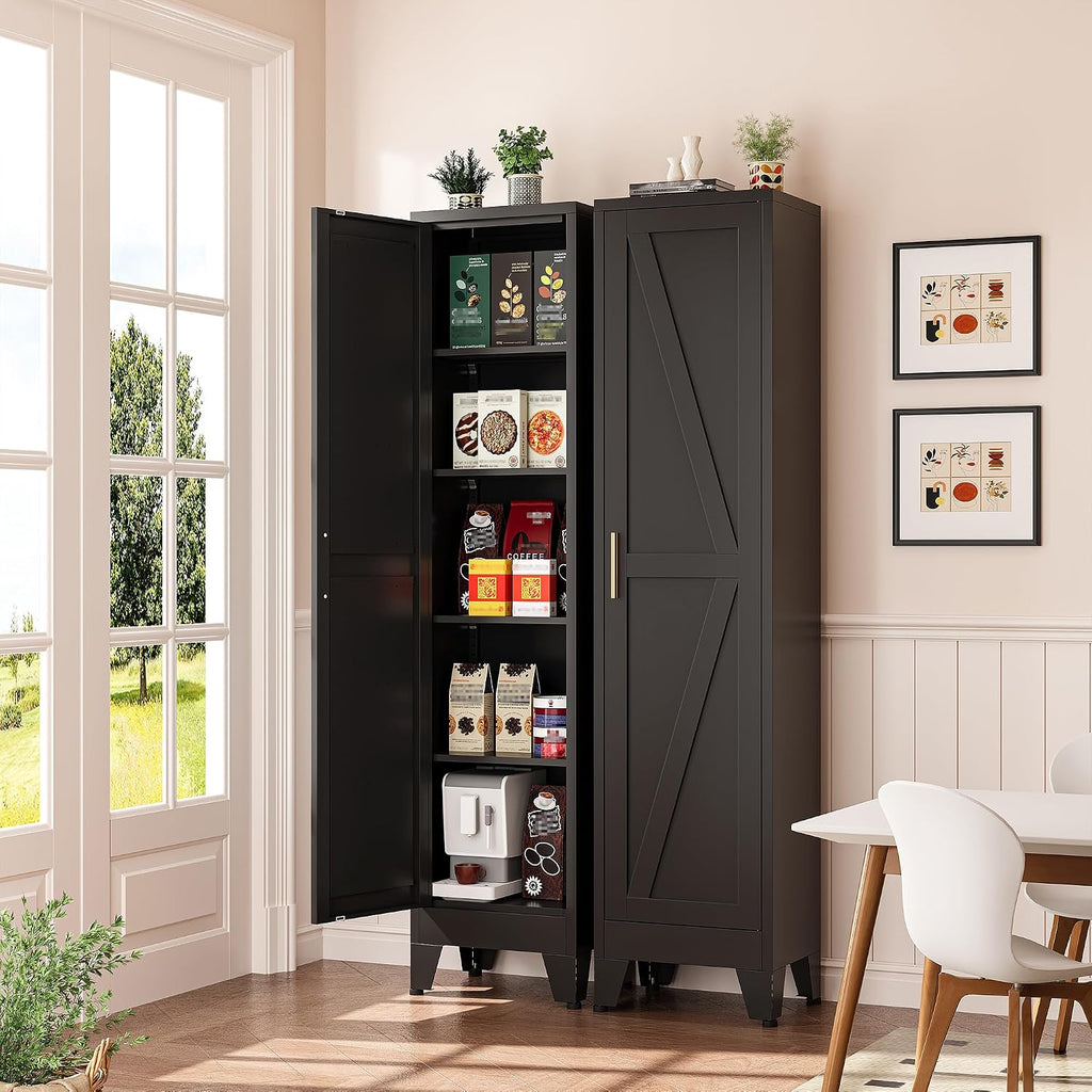 Narrow Bthroom Storage Cabinet Tall Metal Storage Cbinets with 4 Adjustable Shelves Freestanding 5 Tier Slim Pantry Cabinet for Kitchen Office Small Space