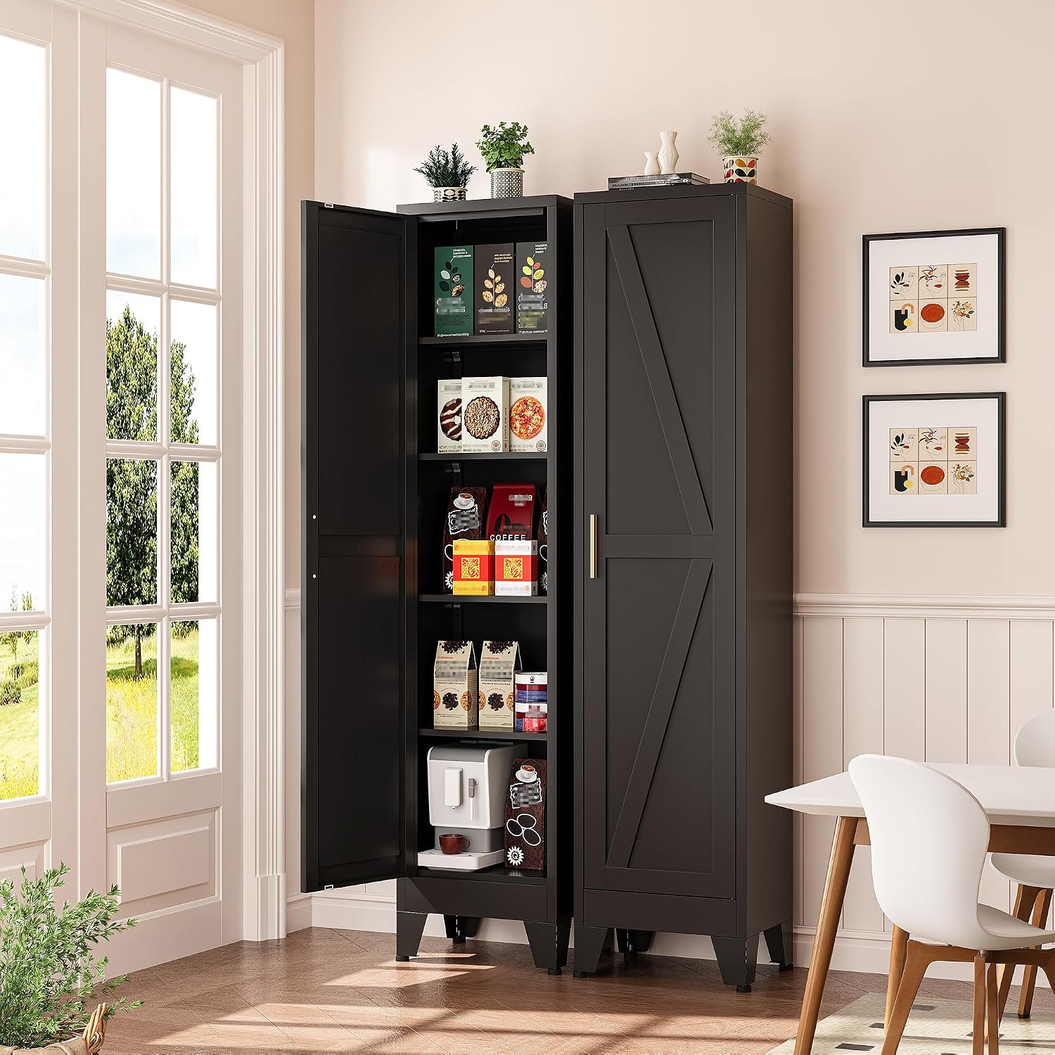 Narrow Bthroom Storage Cabinet Tall Metal Storage Cbinets with 4 Adjustable Shelves Freestanding 5 Tier Slim Pantry Cabinet for Kitchen Office Small Space