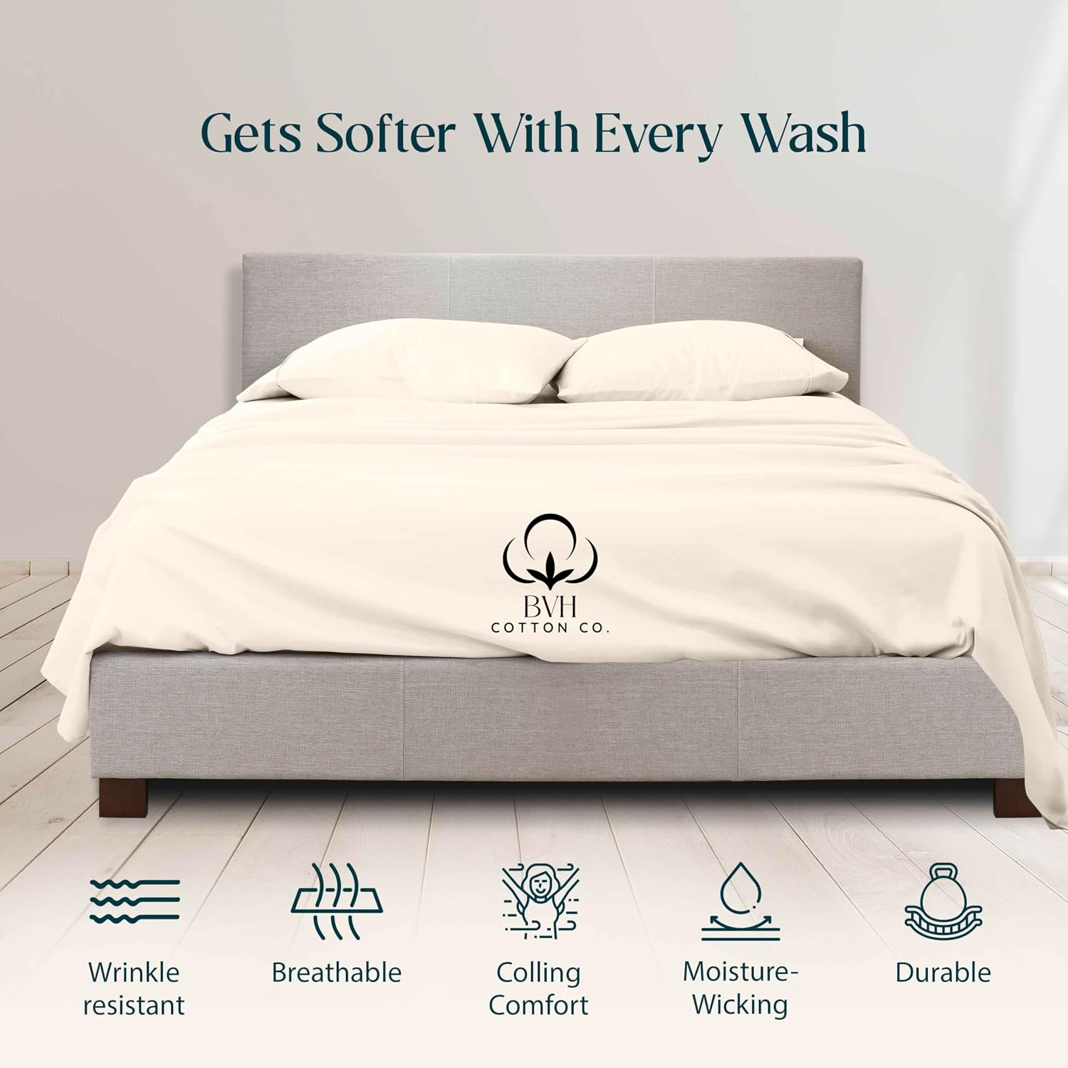 Egyptian Cotton Queen Size Sheet Set, 4Pc Bed Set, Soft & Breathable Percale Weave, Fits 10-12' Deep Pocket, Hotel-Quality 1000 Series Bed Sheets (Solid, Ivory)