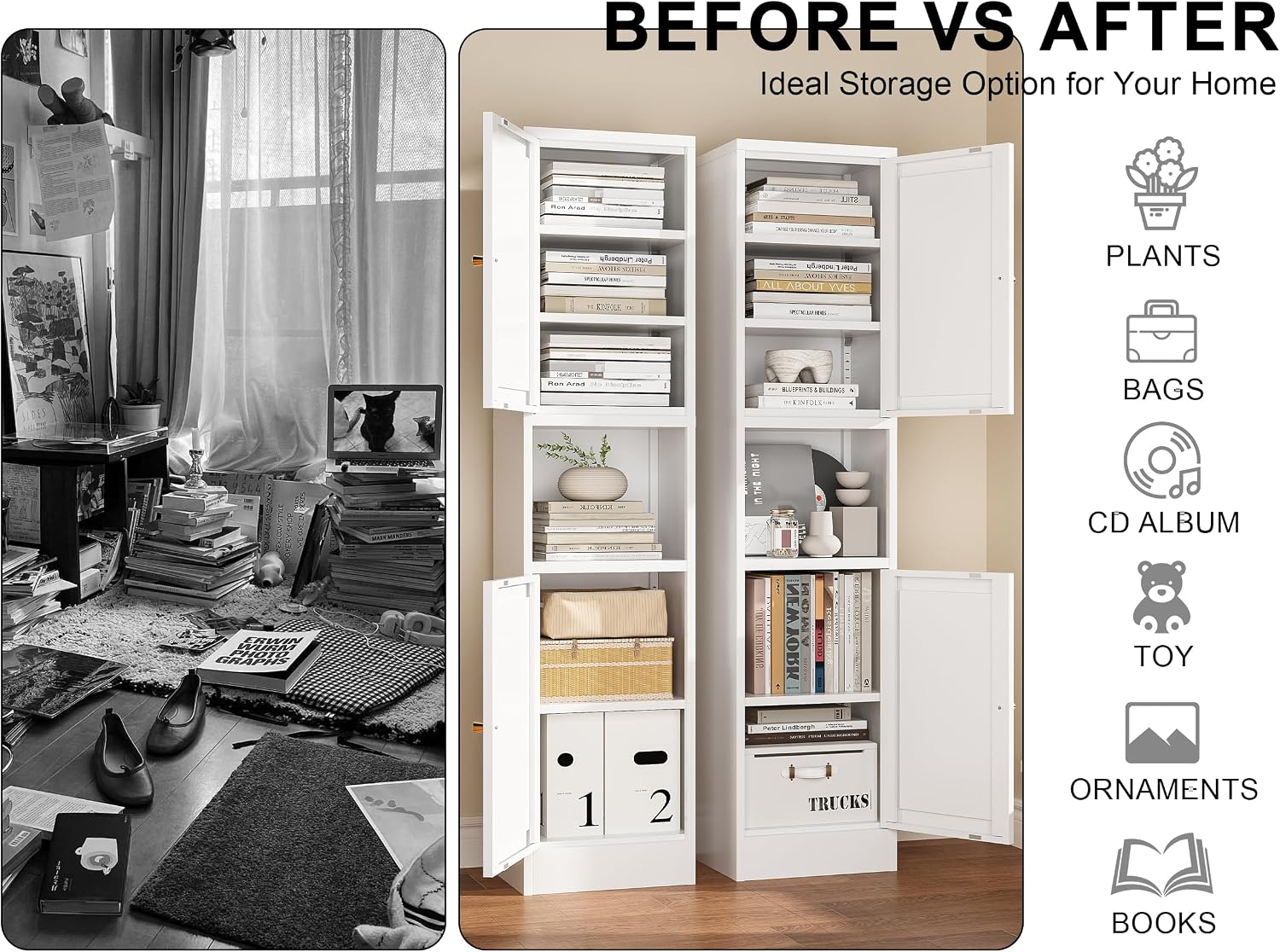 Tall Narrow Storage Cabinet,Metal Pantry Cabinet with Ajustable Shelves Open Countertop, Slim Sideboard for Small Spaces, Living Room, Kicthen, Dining Room, White