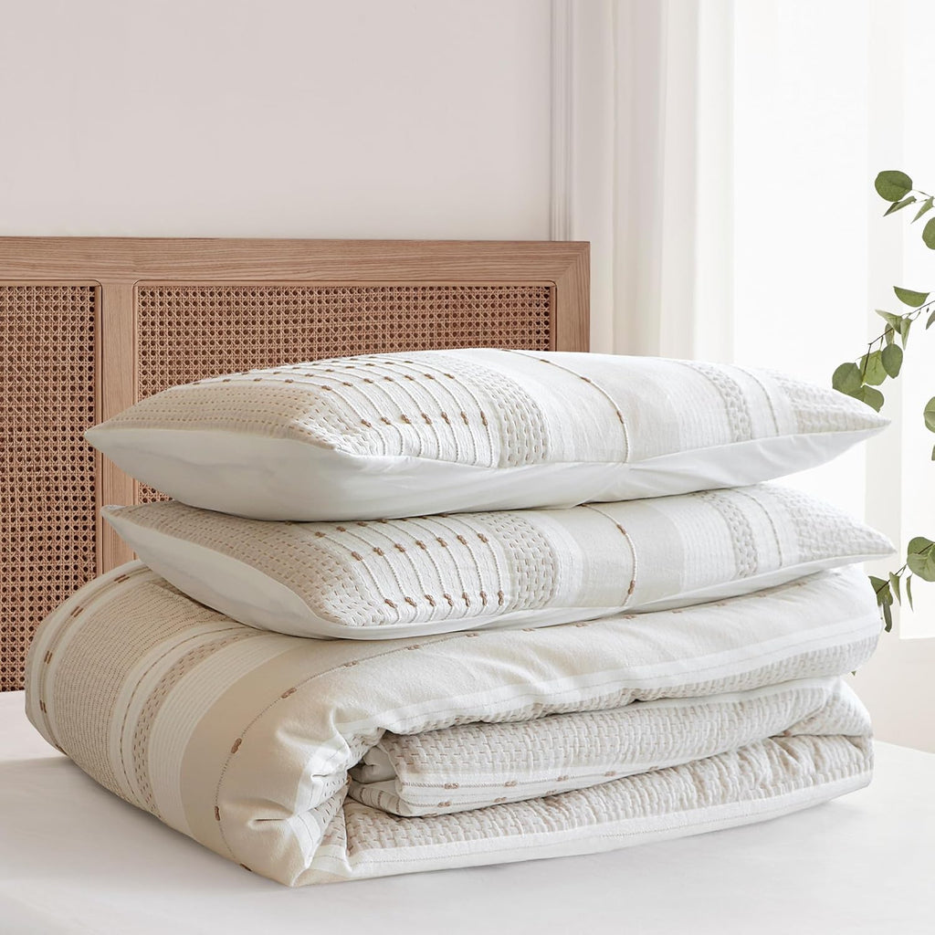 Levtex Home - Pickford Beige Comforter Set - Full/Queen Comforter + Two Standard Pillow Cases - Jaquard - Beige, Taupe and Cream - Comforter (90 x 94in.) and Pillow Case (26 x 20in.) - Cotton