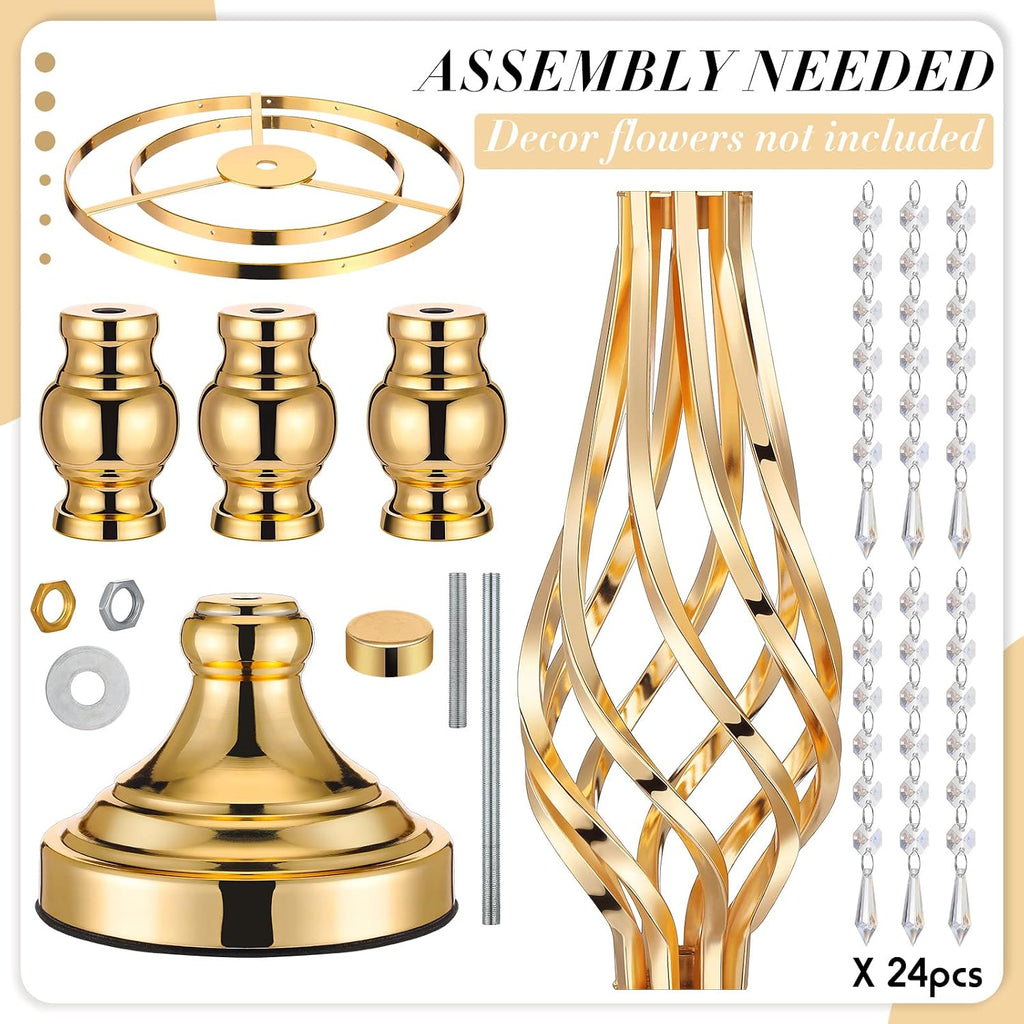 Sieral 12 Pcs Gold Wedding Centerpieces for Table Gold Crystal Flower Stand 19.3 Inch Tall Vase with Chandelier Metal Flower Holders for Wedding Bridal Shower Party Reception Dinner Tabletop Decor