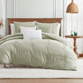 Peri Home Bows Duvet Cover Set 100% Cotton 3-Piece Bedding, Full/Queen, Green Sasha Bows
