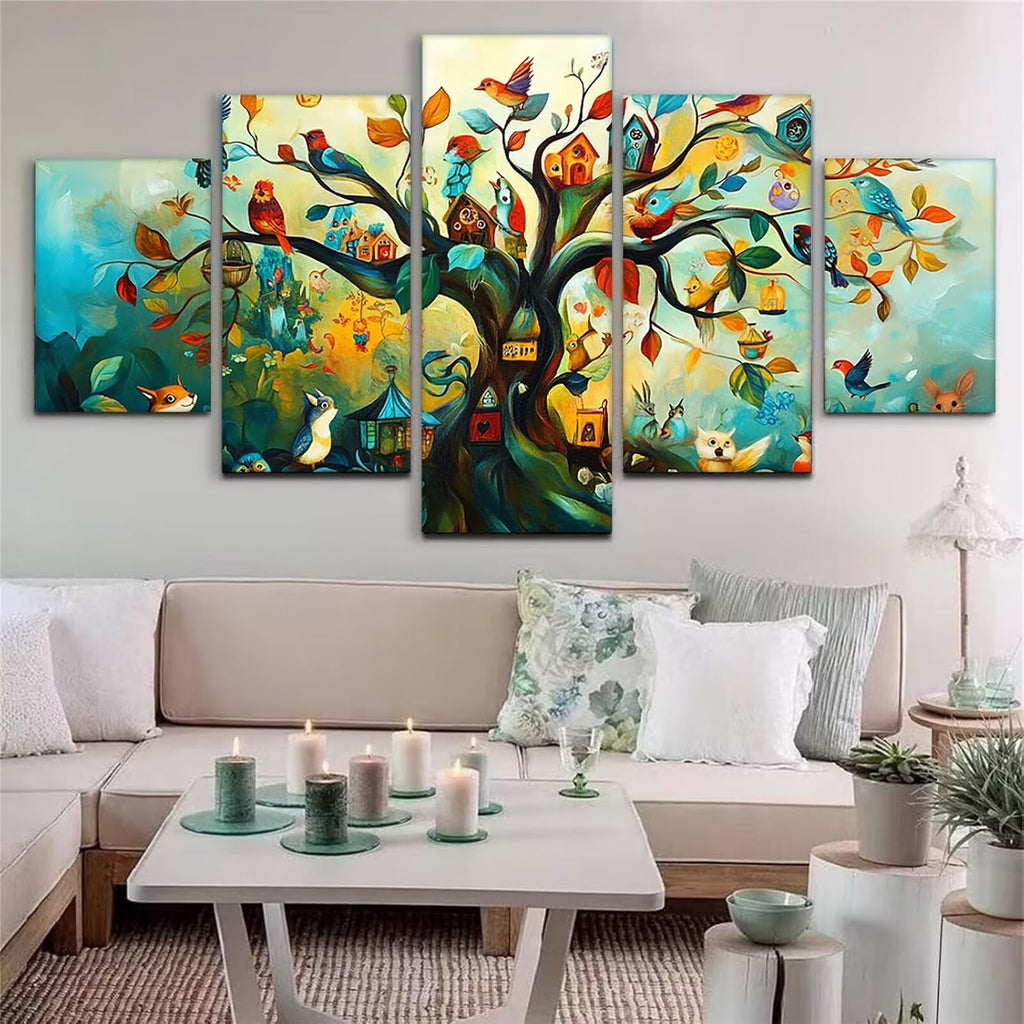 Animal Diamond Art 5 Piece Diamond Painting Tree 5D DIY Full Square Drill Dimond Art Paintings Rhinestones Crafts for Adults Gem Painting for Home Decor, Large Artwork for Wall 44 x 90 Inch, Model72