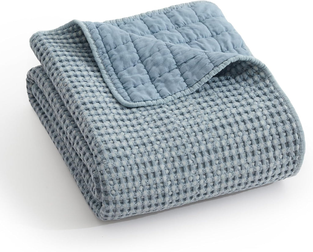 Levtex Home Mills Waffle Queen Bedspread Set (106x106in) with 2 Pillow Shams (26x20in) - Chambray - Cotton Waffle Queen Size Bedspread Set - Lightweight, Soft, Pre-Washed