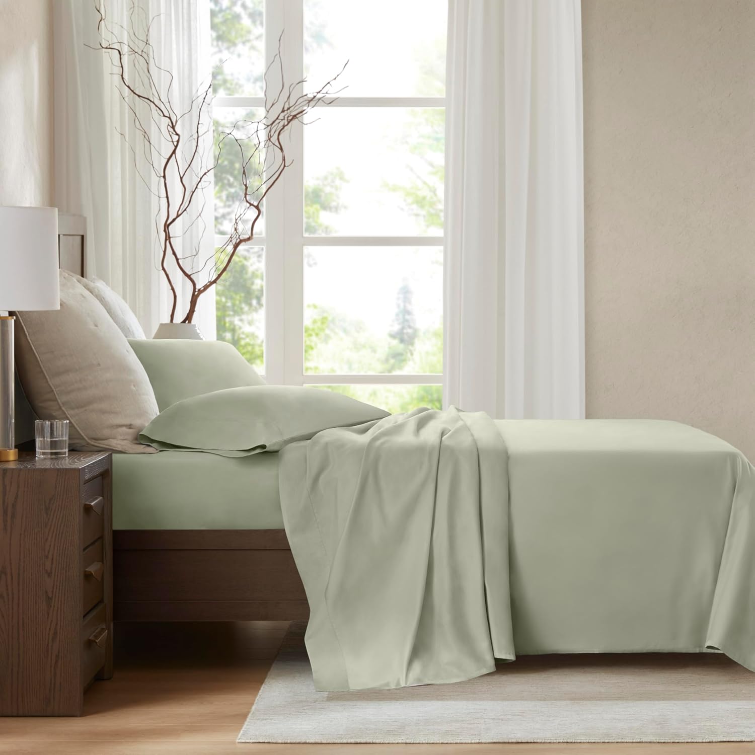 Harbor House Luxury 100% Egyptian Cotton Sheet Set, 400 Thread Count Sateen Weave, Soft & Breathable Bed Sheets with Deep Pocket, 4-Piece Cal King Bedding Set, Sage