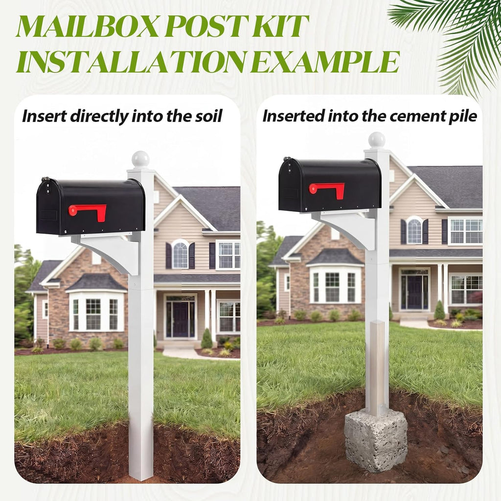 Colingmill White,Black 1 Set Iron Mailbox Posts with Mailbox for Outside Ground Mounting Post 56 Inch Tall Heavy Duty Architectural Stand with 8 Screws for Outdoor Use